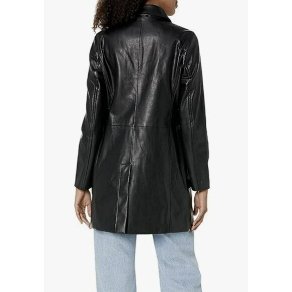 Blank NYC Black Faux Leather Car Coat Long Length Sz XS NWT - Picture 2 of 8
